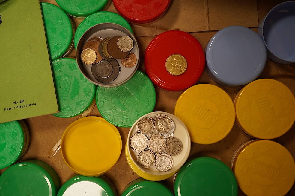 World coins, mostly post war, including France, Persia Netherlands, Romania, Belgium, West Germany, Germany, Spain, Greece, East Africa, New Zealand, salon, Morocco, turkey, Palestine, Fiji, Brazil, Czechoslovakia, Yugos